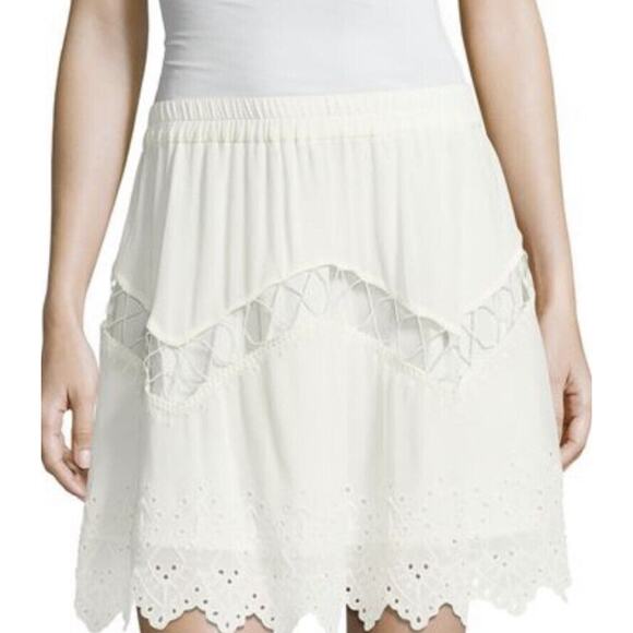 IRO $440 Flynn Short White Skirt Size 36 Flowy Elastic Waist Scalloped Hem Fairy - Picture 1 of 7